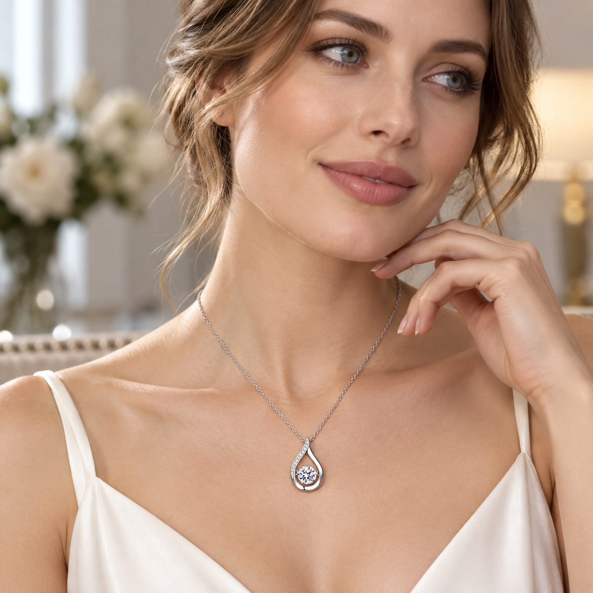 S925 Sterling Silver 1 Carat Moissanite Teardrop Necklace