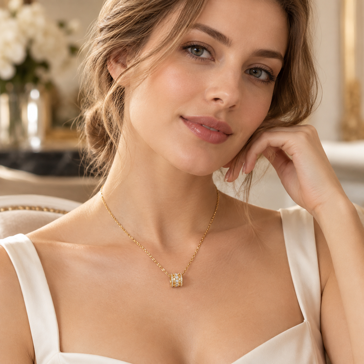Luxury Pavé Zircon Barrel Pendant Necklace
