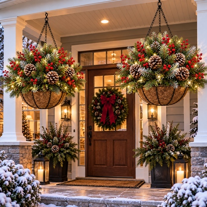 Last Day 50% OFF🏆Pre-Lit Christmas Hanging Basket |🎄 Pre-lit, weather-resistant, and zero maintenance