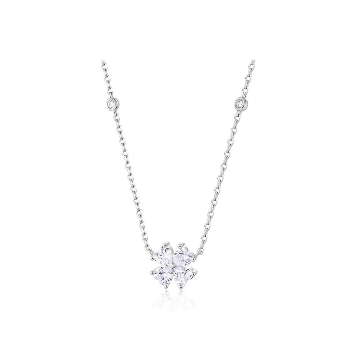 Heart-Shaped Four-Leaf Clover Zircon Necklace
