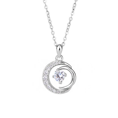 Double Moon Sparkling Pendant Necklace