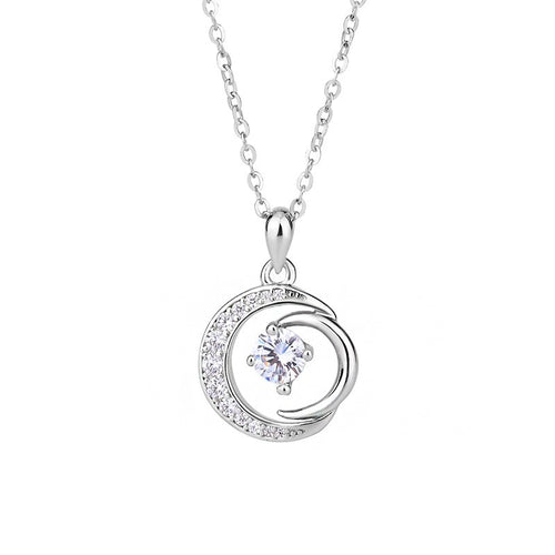 Double Moon Sparkling Pendant Necklace