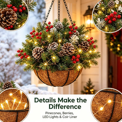 Last Day 50% OFF🏆Pre-Lit Christmas Hanging Basket |🎄 Pre-lit, weather-resistant, and zero maintenance